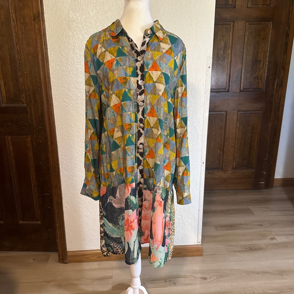 John Mark Patchwork Geometric Floral Print Long S… - image 3